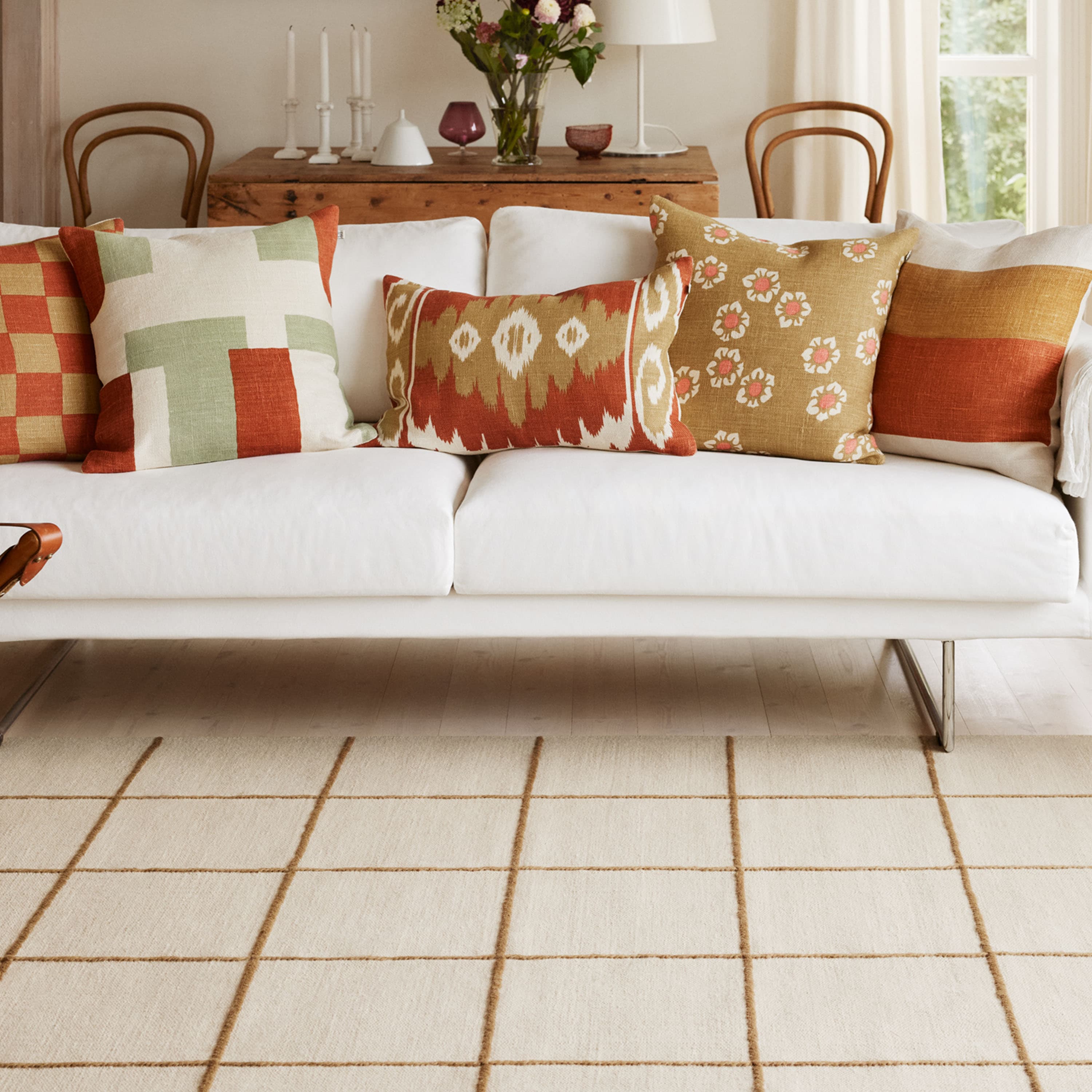 Buffalo Check Putevar Lin Khaki/Apricot Orange 50x50