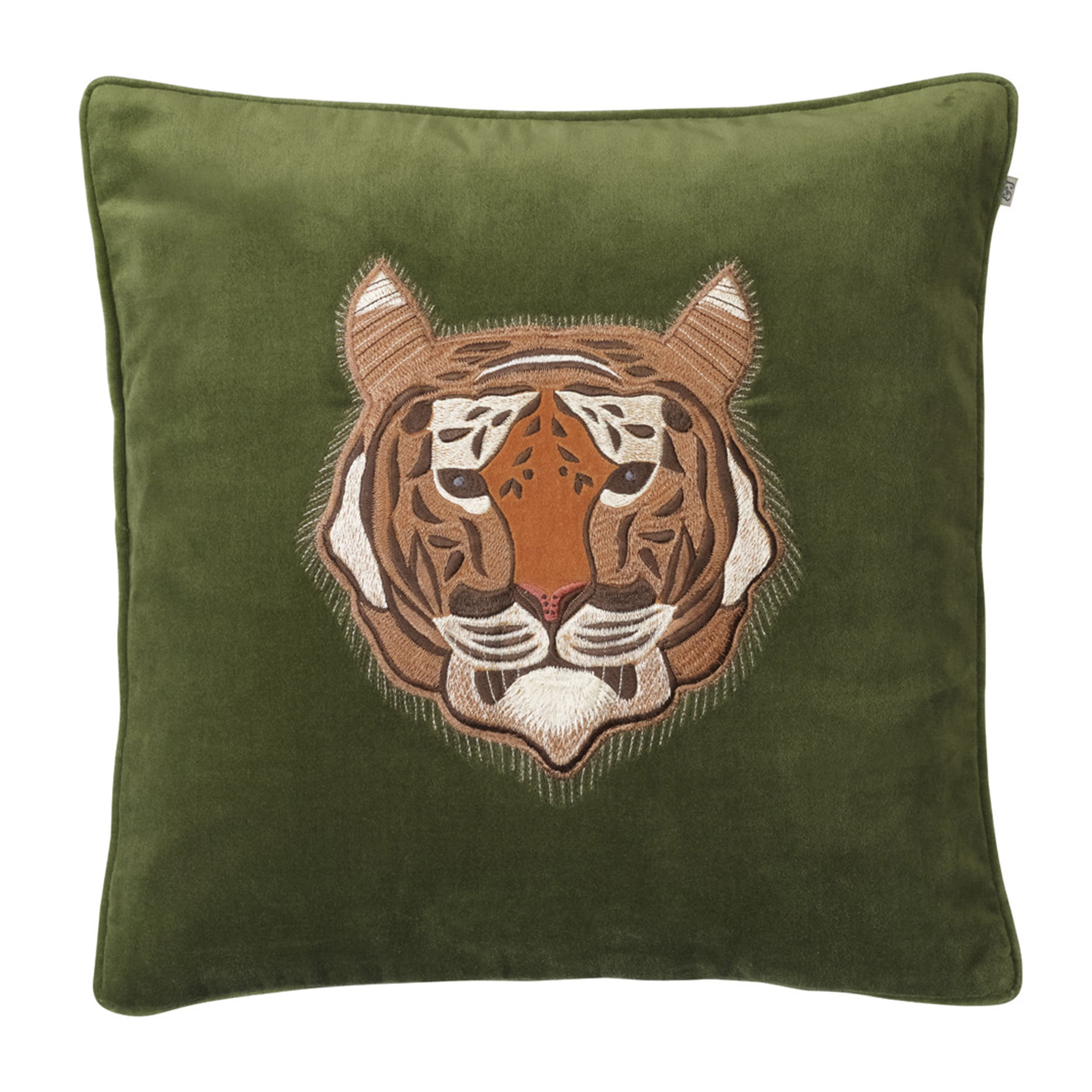 Brodeerattu Tiger Tyynynpäällinen Sametti Kaktuksenvihreä 50x50