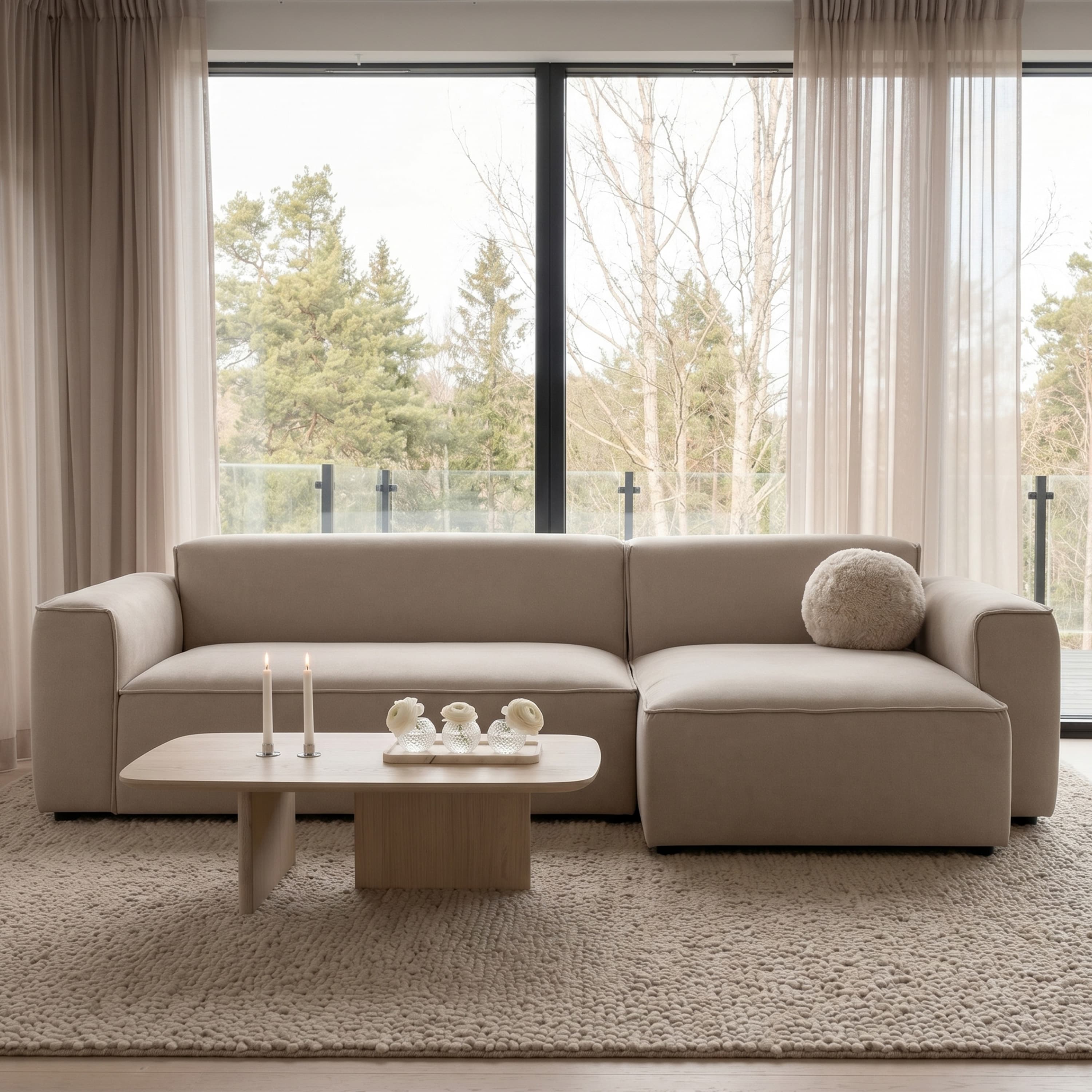 Bobbie 3-istuttava Divaanisohva Oikea Beige 279 cm