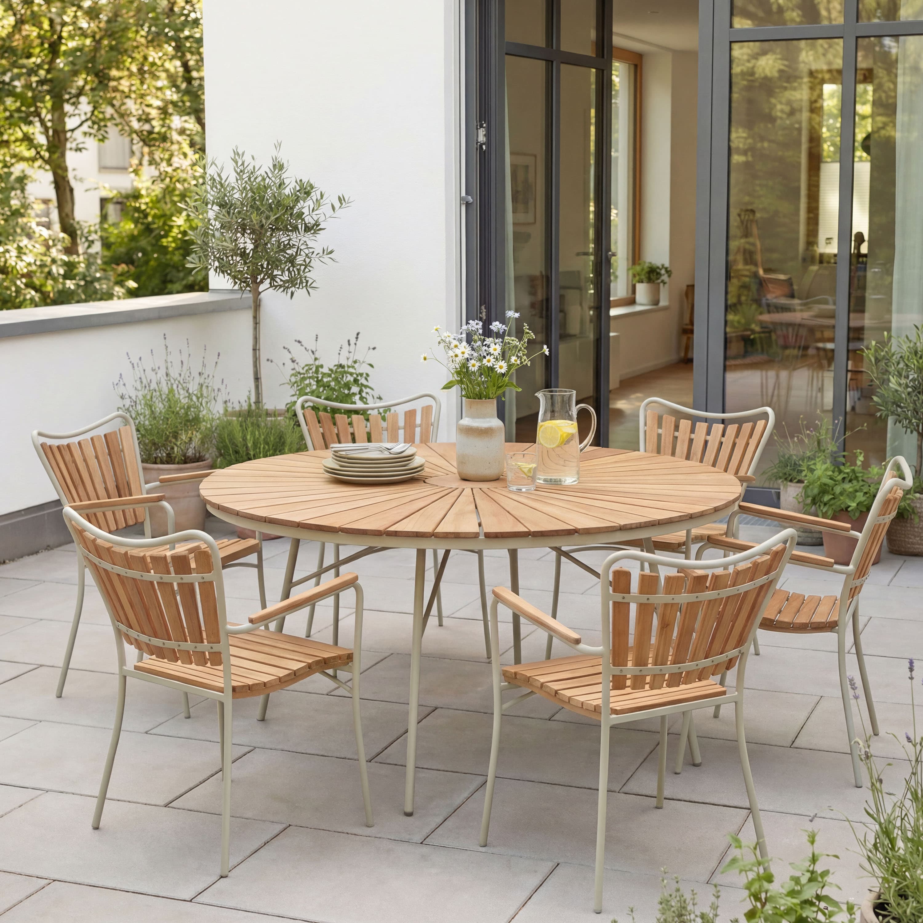 Ellen Ruokapöytä Sandy Grey/Teak Ø150