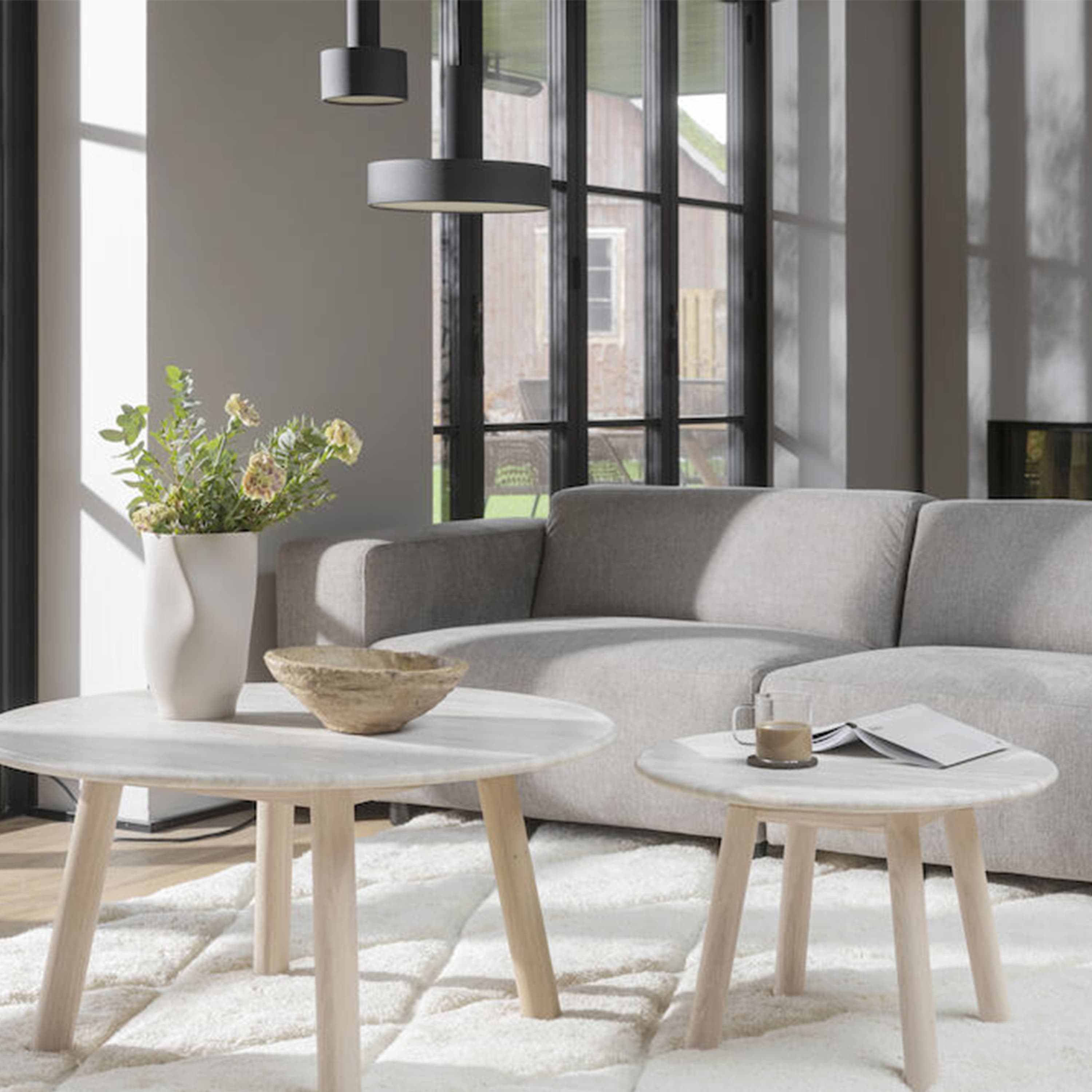 Taransay Soffbord Beige Travertin/Vitpigmenterad Ek Ø90