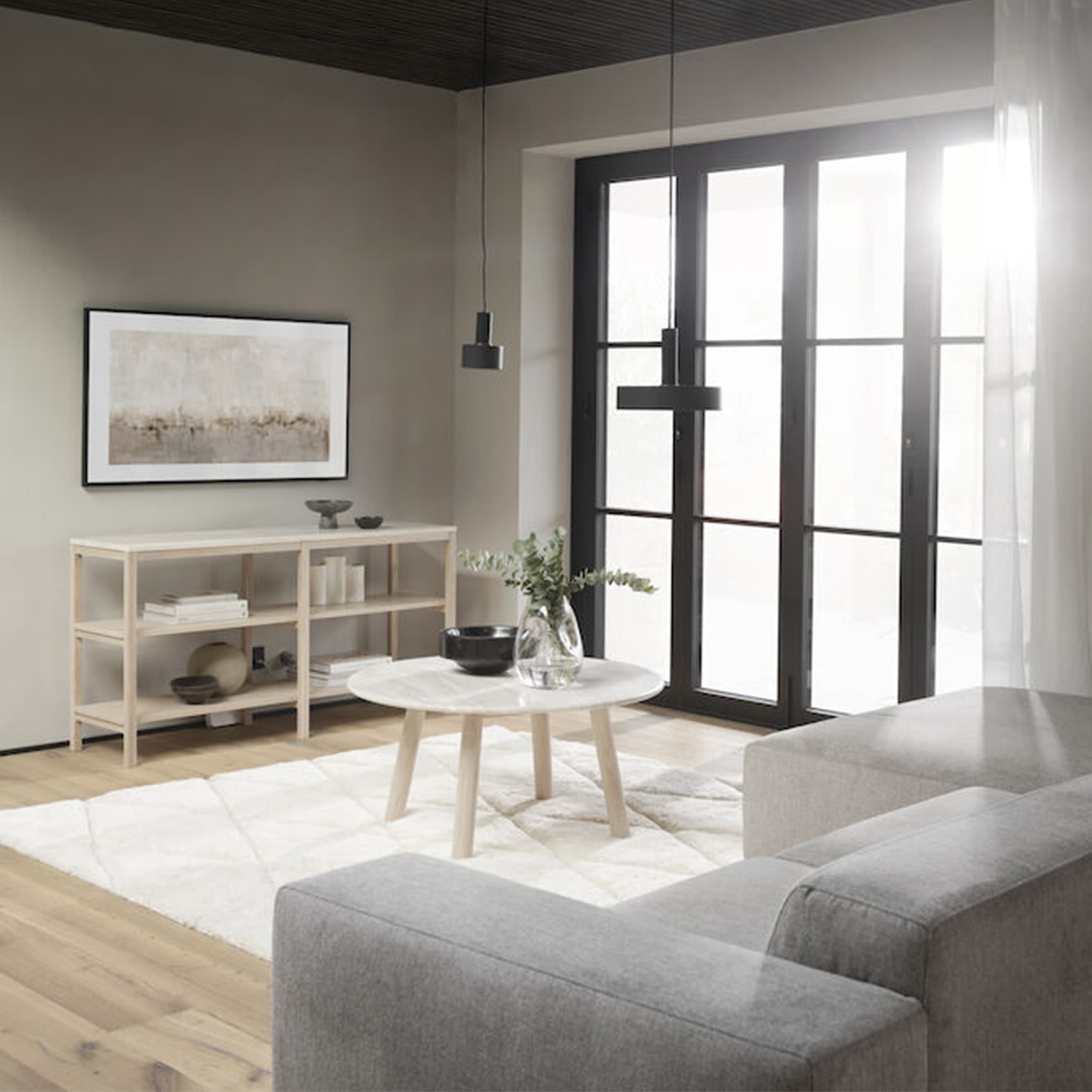 Taransay Soffbord Beige Travertin/Vitpigmenterad Ek Ø90
