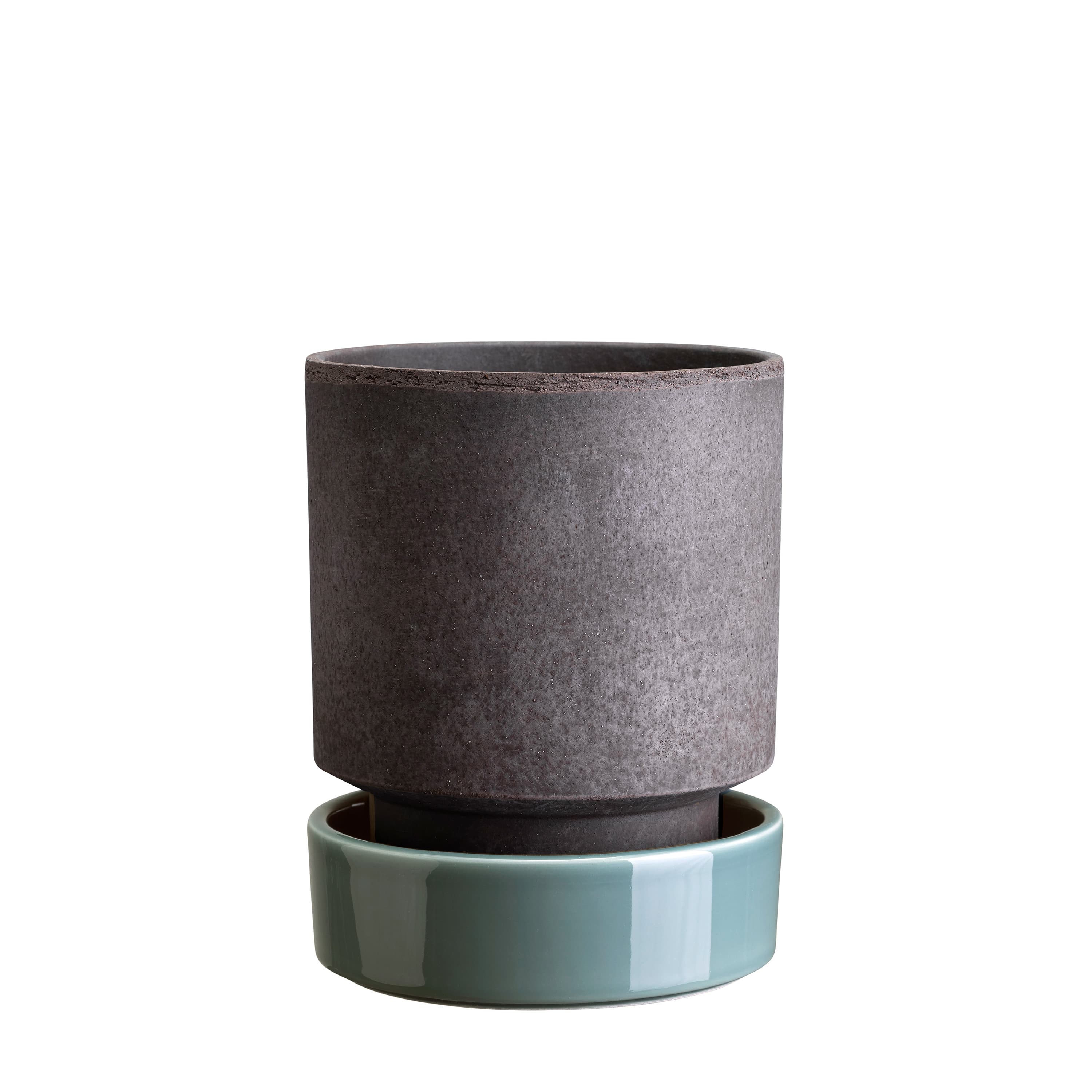 Hoff‑ruukku aluslautasella Raw Grey/Glazed Misty Blue Ø18