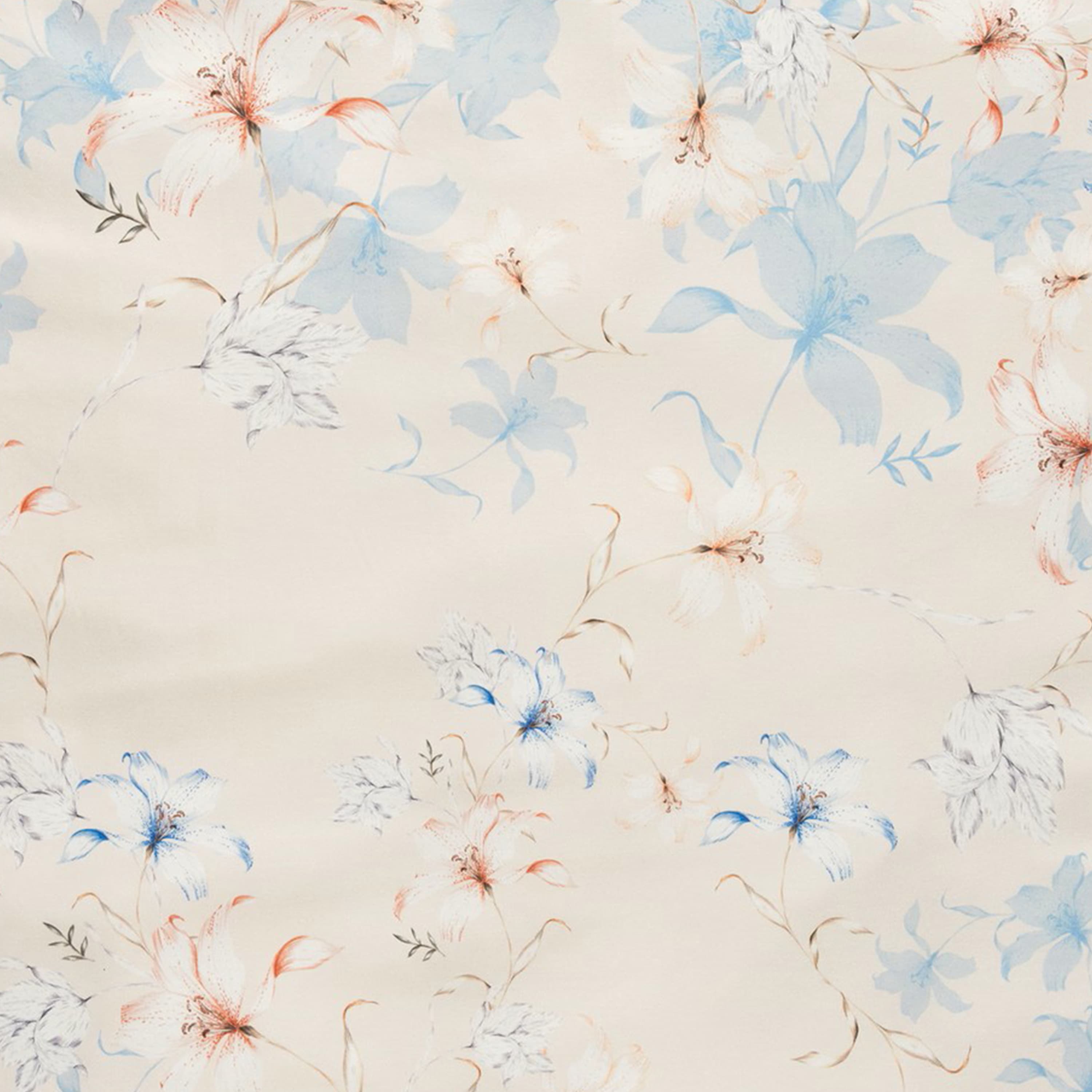 Floral Print Satin-pussilakana White Sand 150x210
