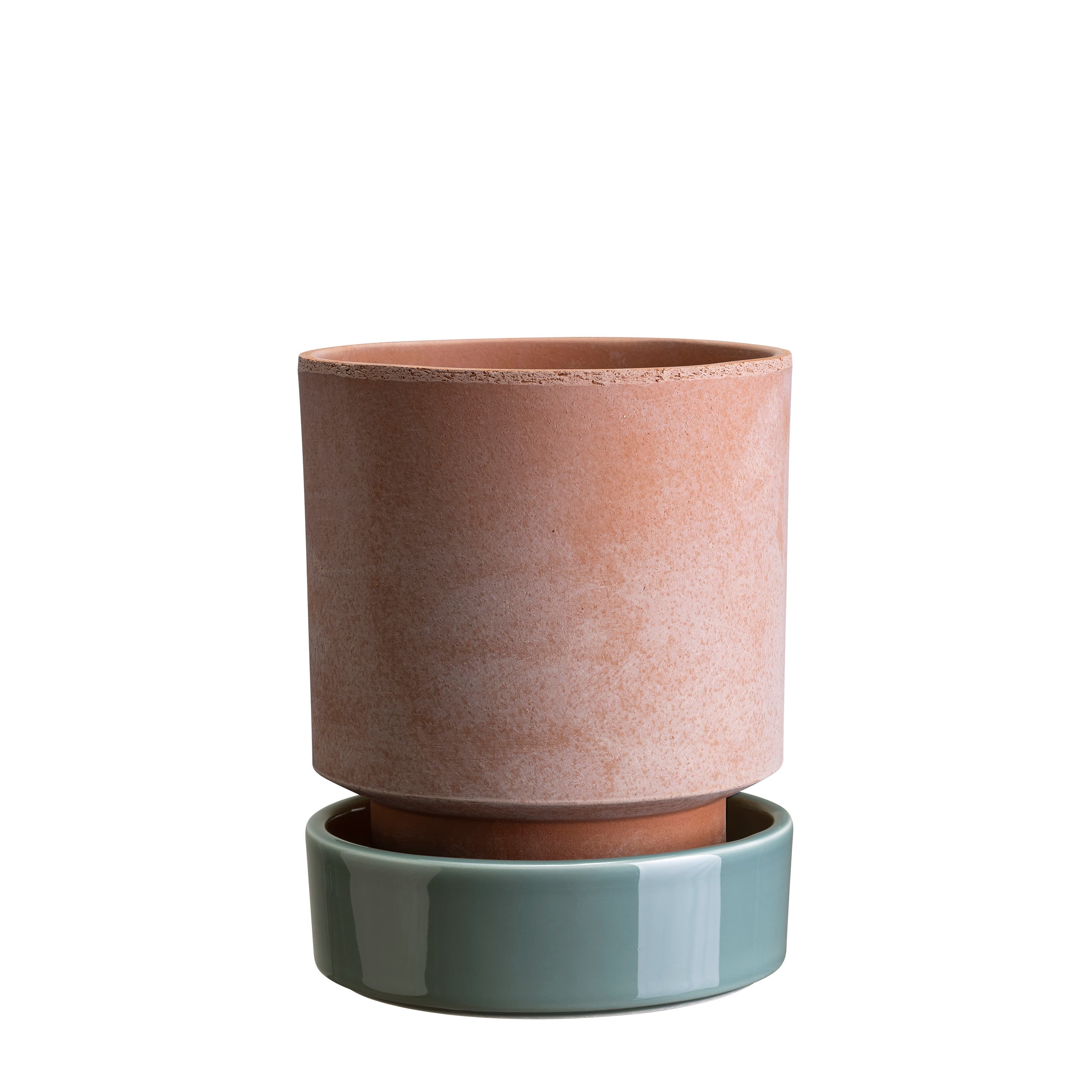 Hoff‑ruukku aluslautasella Raw Rosa/Glazed Misty Blue Ø18