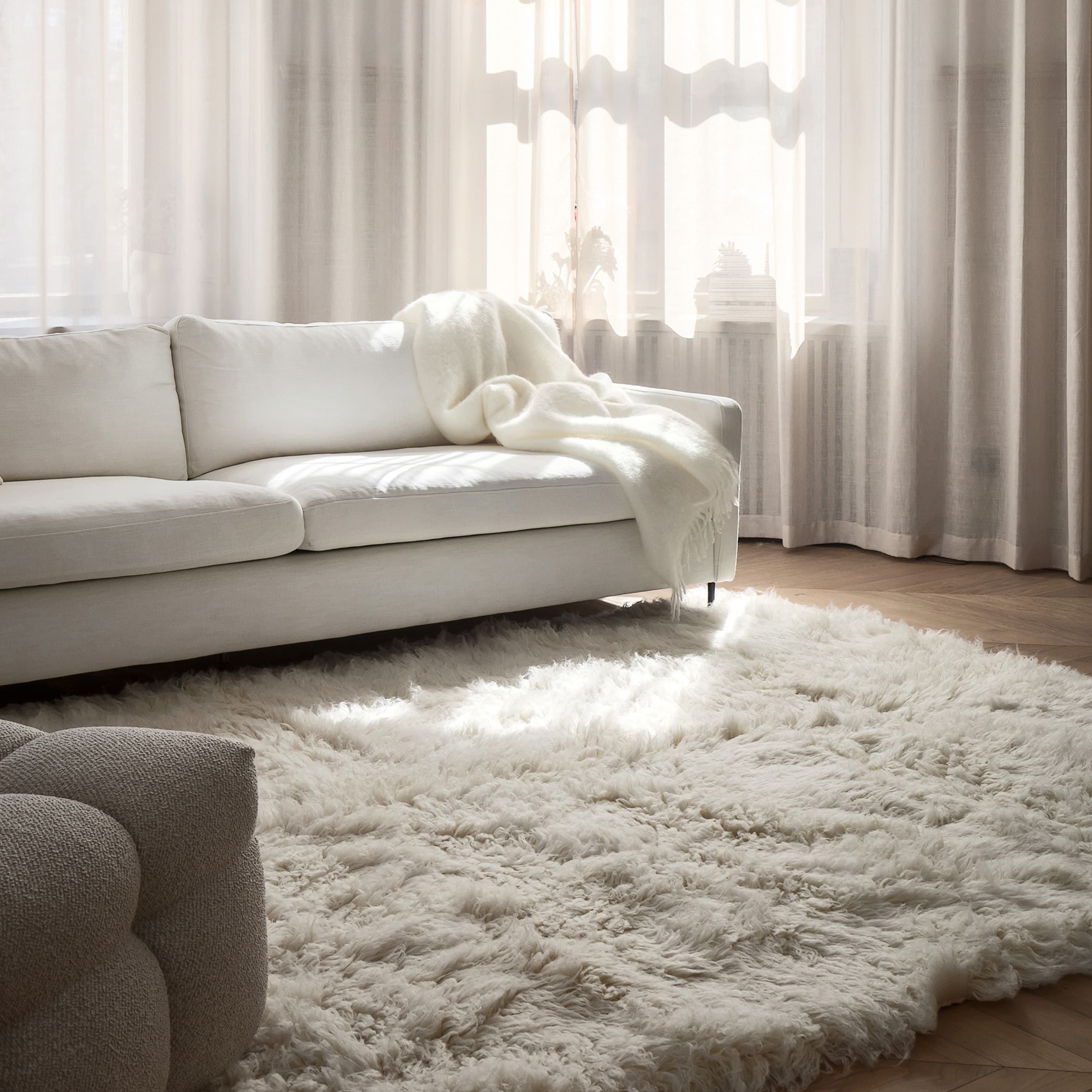 Fluffy Flokati Matto White 300x400