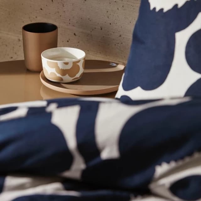 Unikko pussilakana puuvilla / pellava tummansininen 150x210