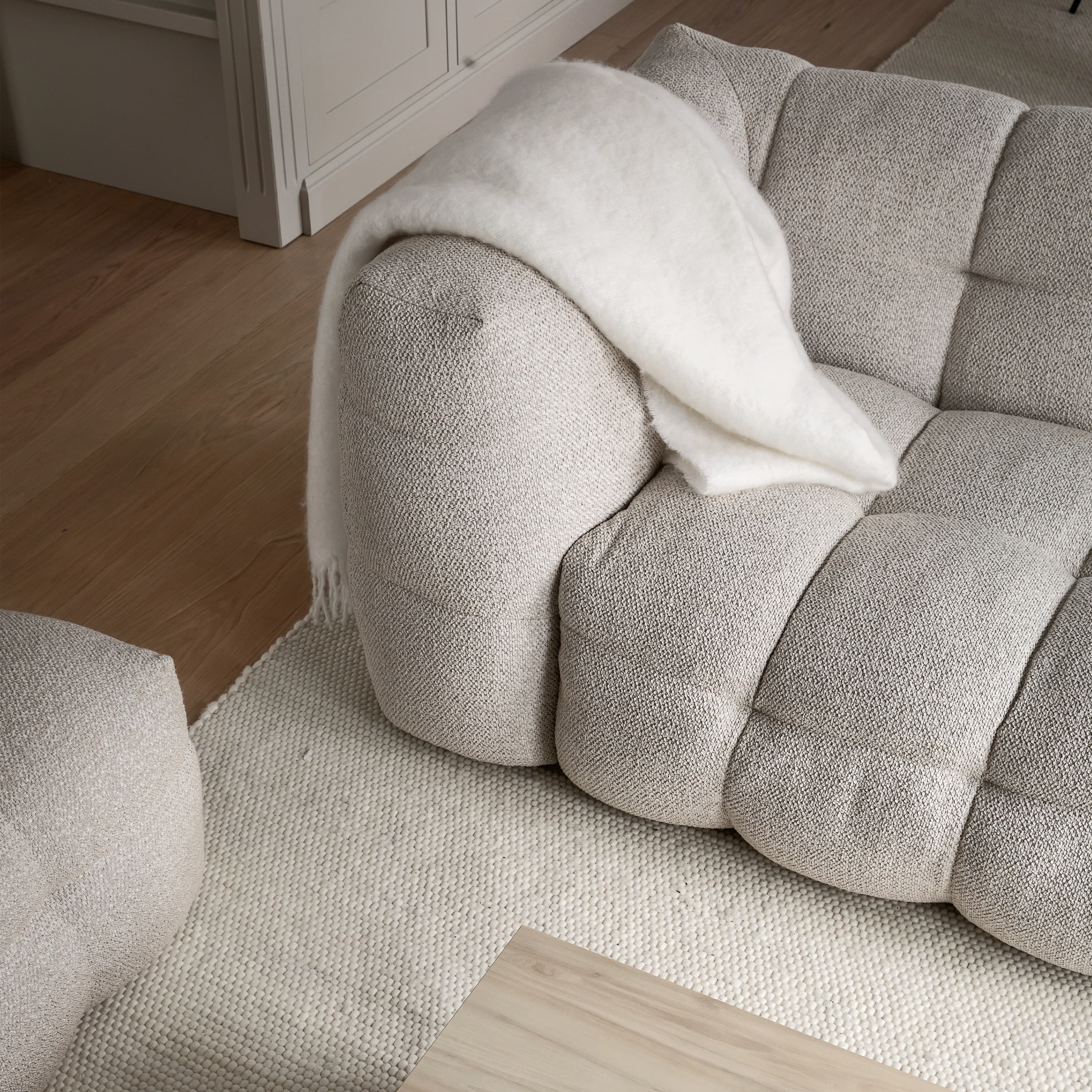 Billie 2-istuttava Sivumoduuli Vasen Käsinoja Beige Bouclé 174cm
