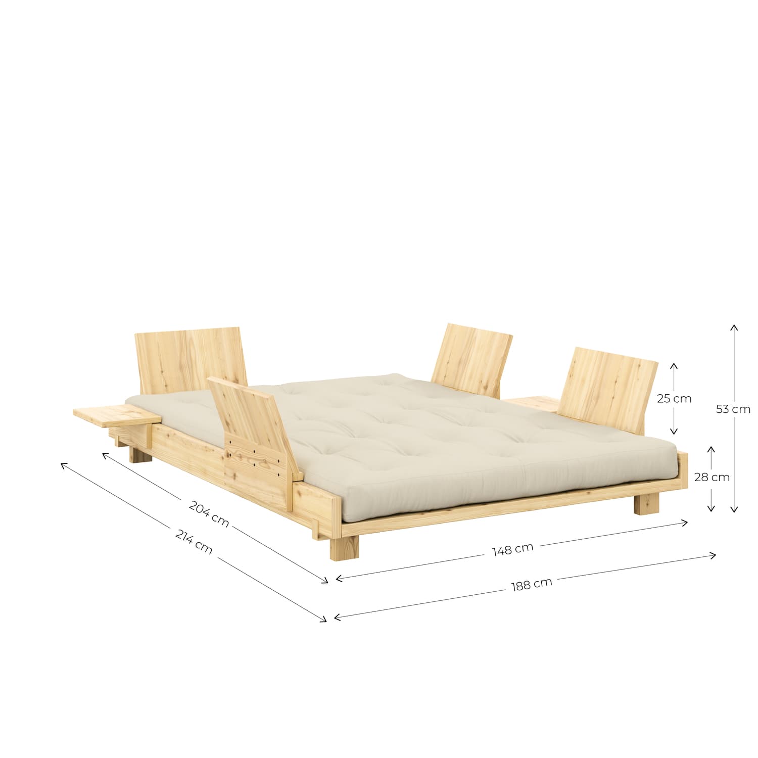 Social Vuodesohva Luonnonvärisellä/Beigellä verhoilulla 140cm sisältäen 4 selkänojaa/sivupöytää