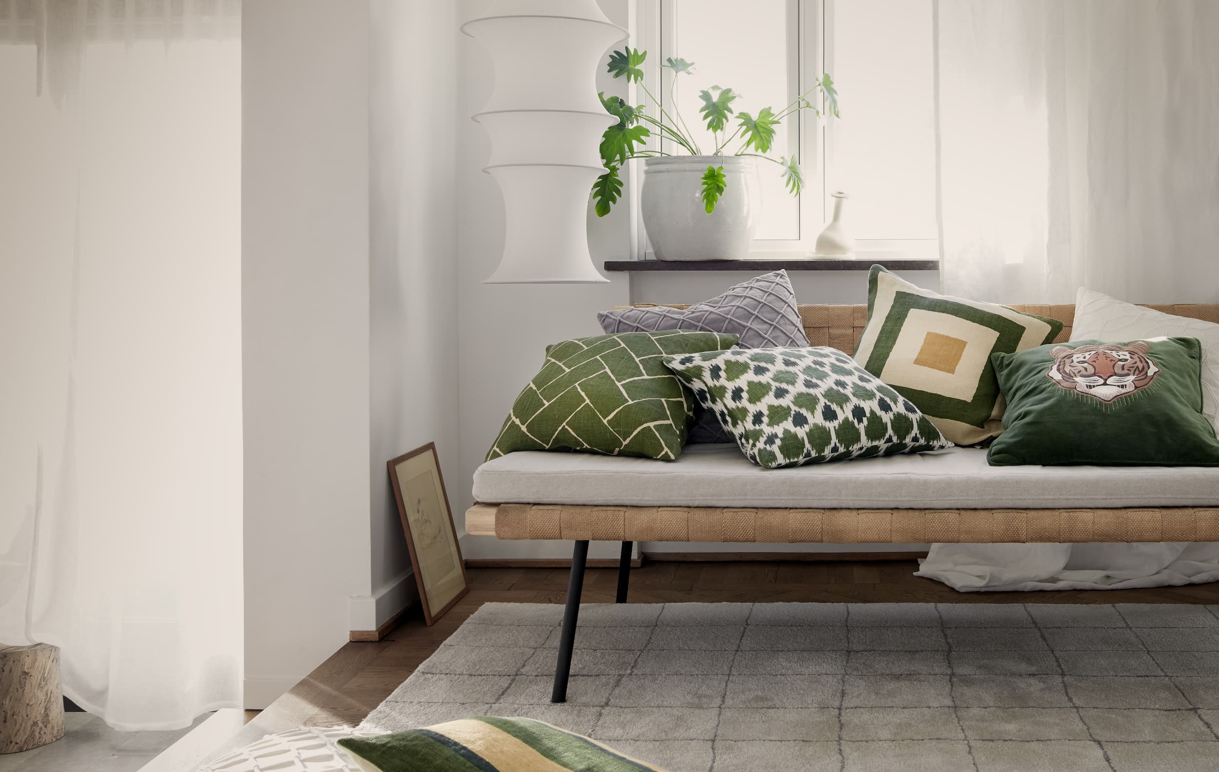 Brodeerattu Tiger Tyynynpäällinen Sametti Kaktuksenvihreä 50x50