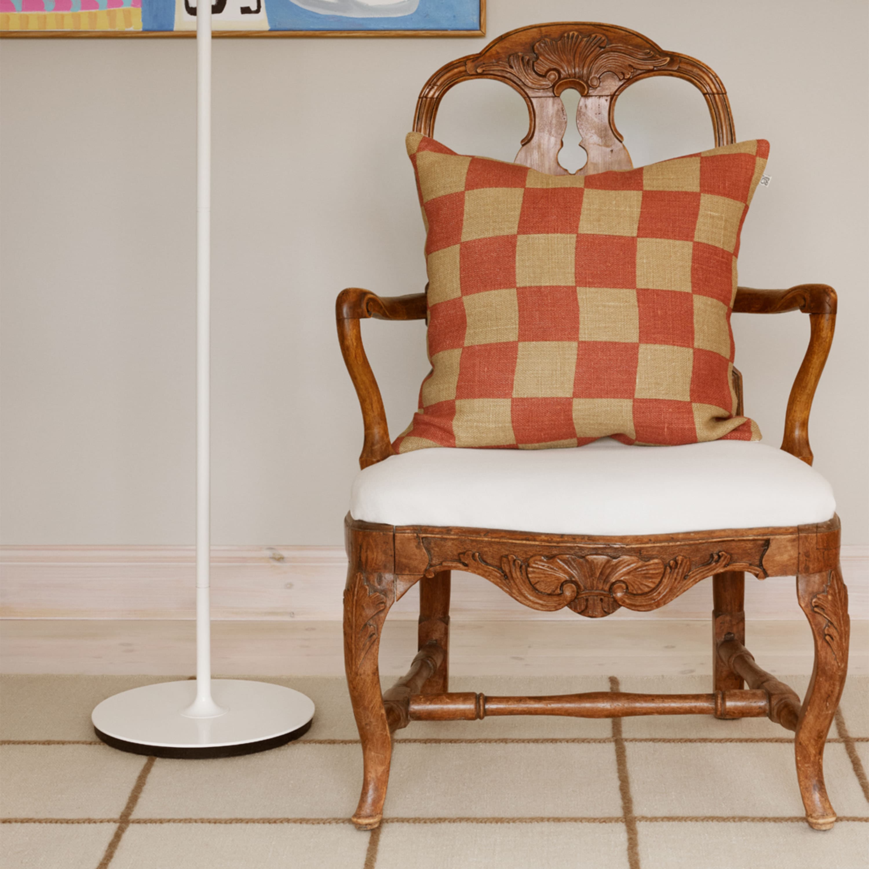 Buffalo Check Putevar Lin Khaki/Apricot Orange 50x50