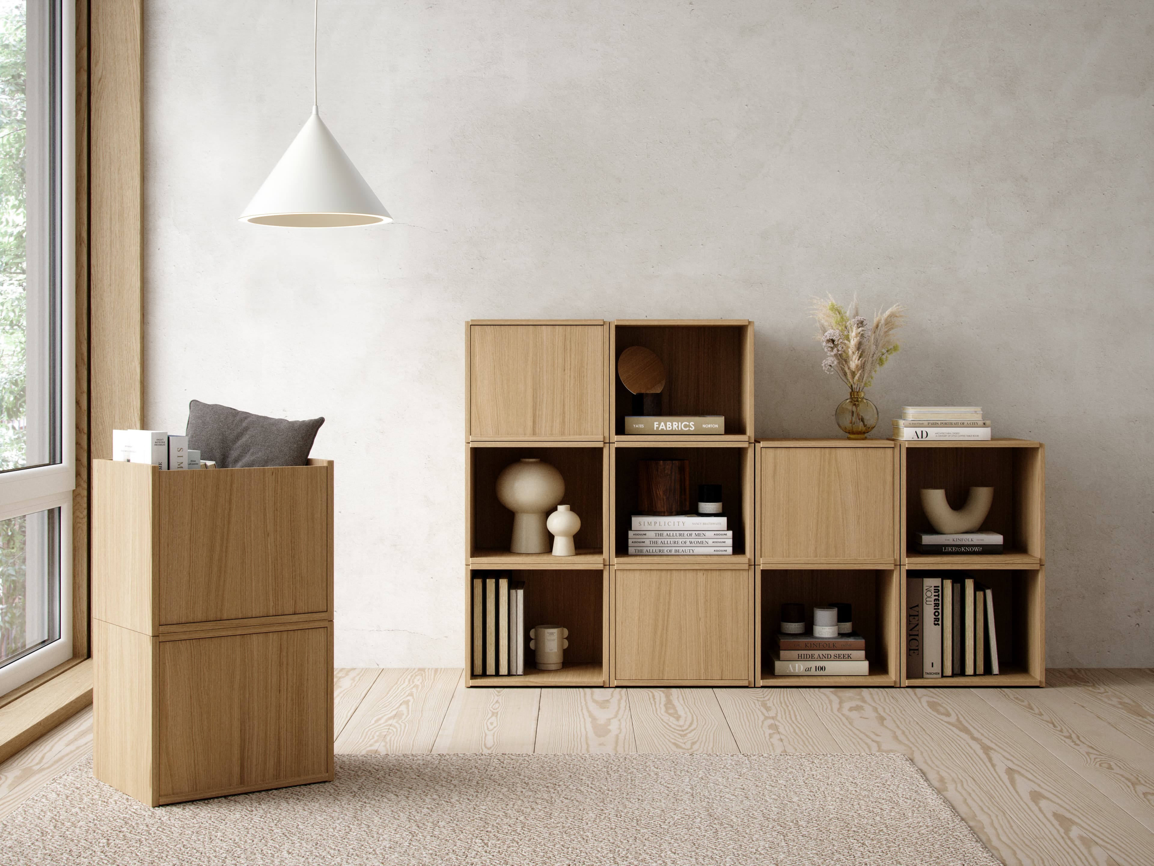 Bricks Cube seinähylly white oak 36x36