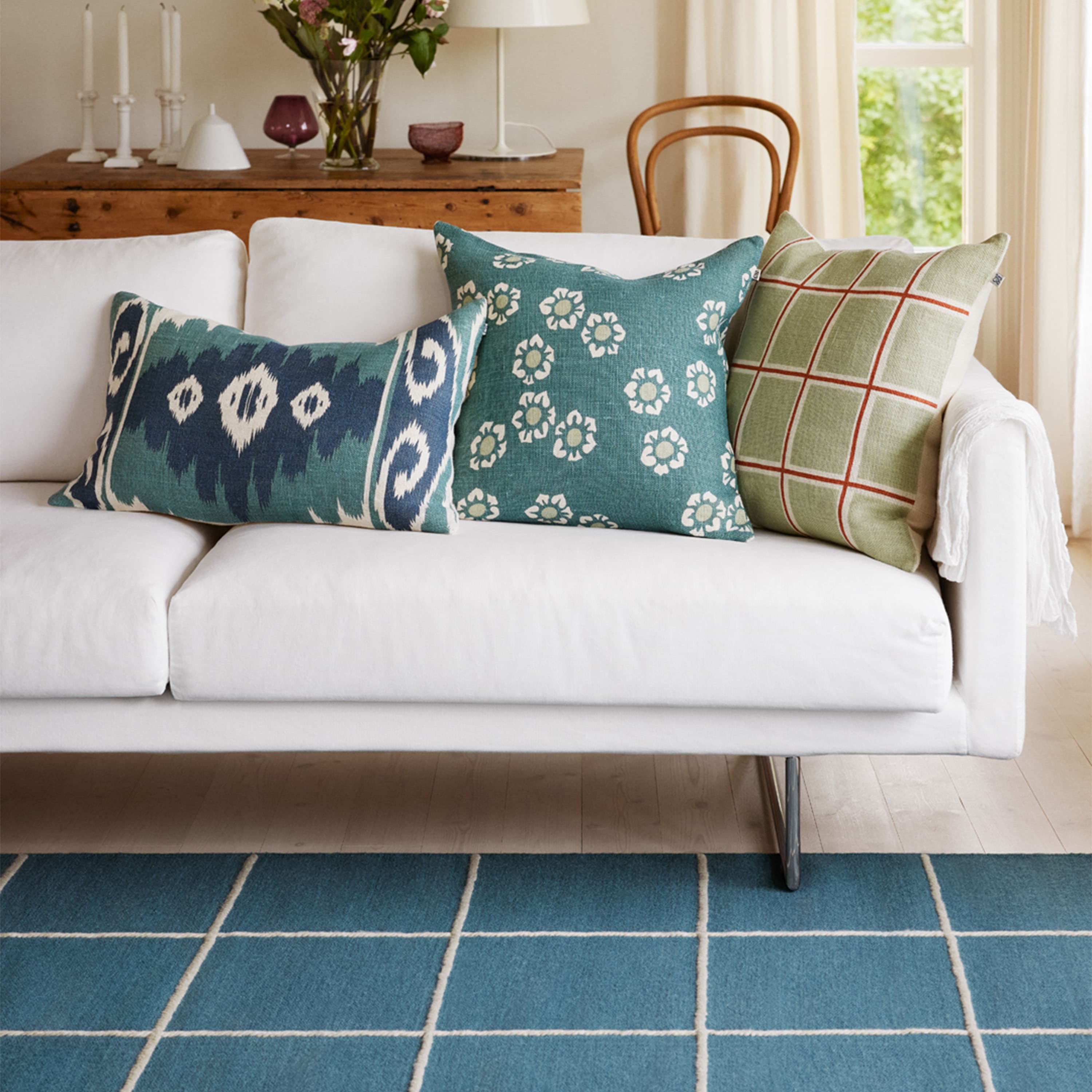 Raha Putevar Lin Aqua/Apricot Orange 50x50