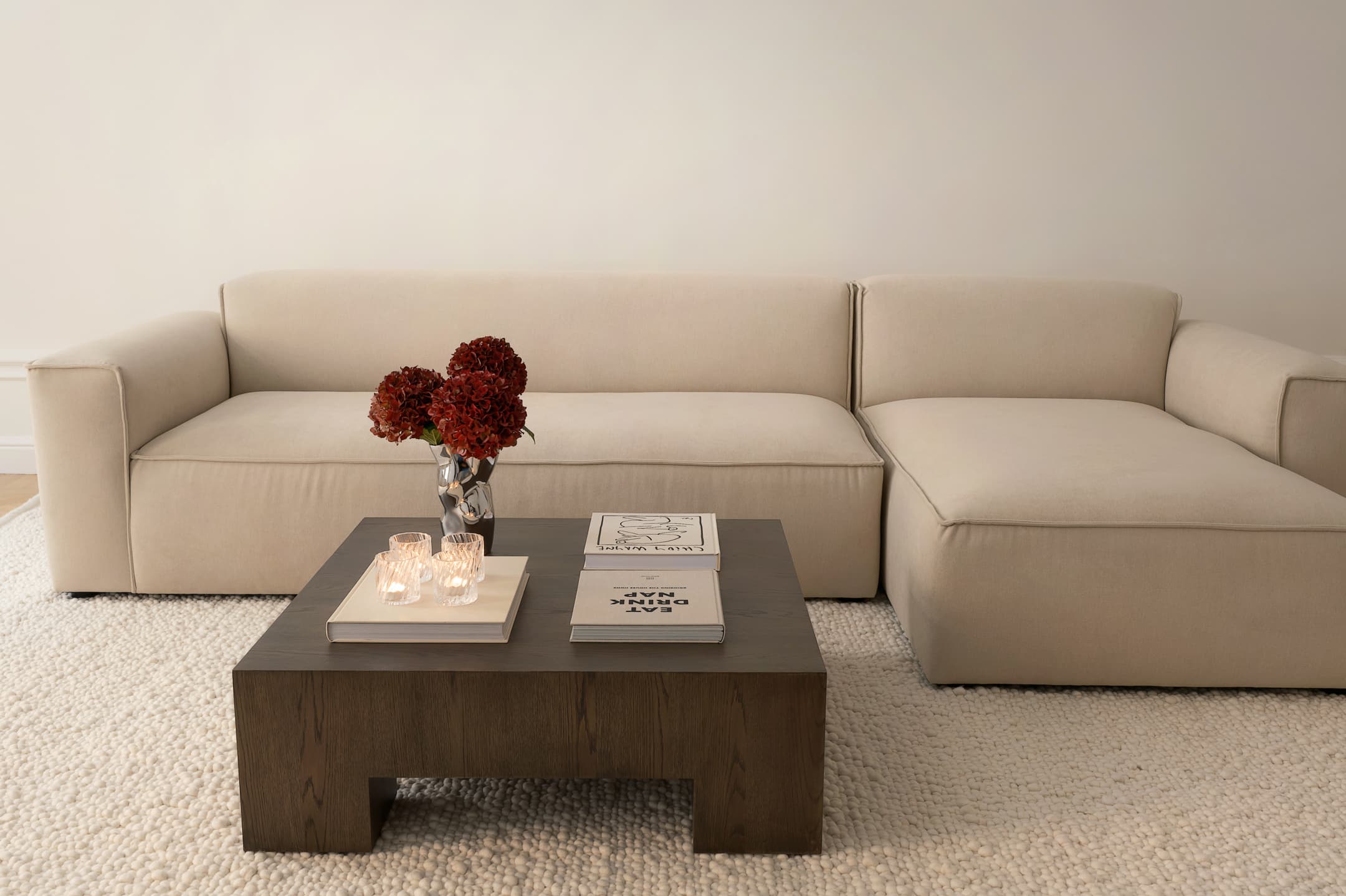 Bobbie 4-istuttava divaanisohva oikealla Beige 322 cm