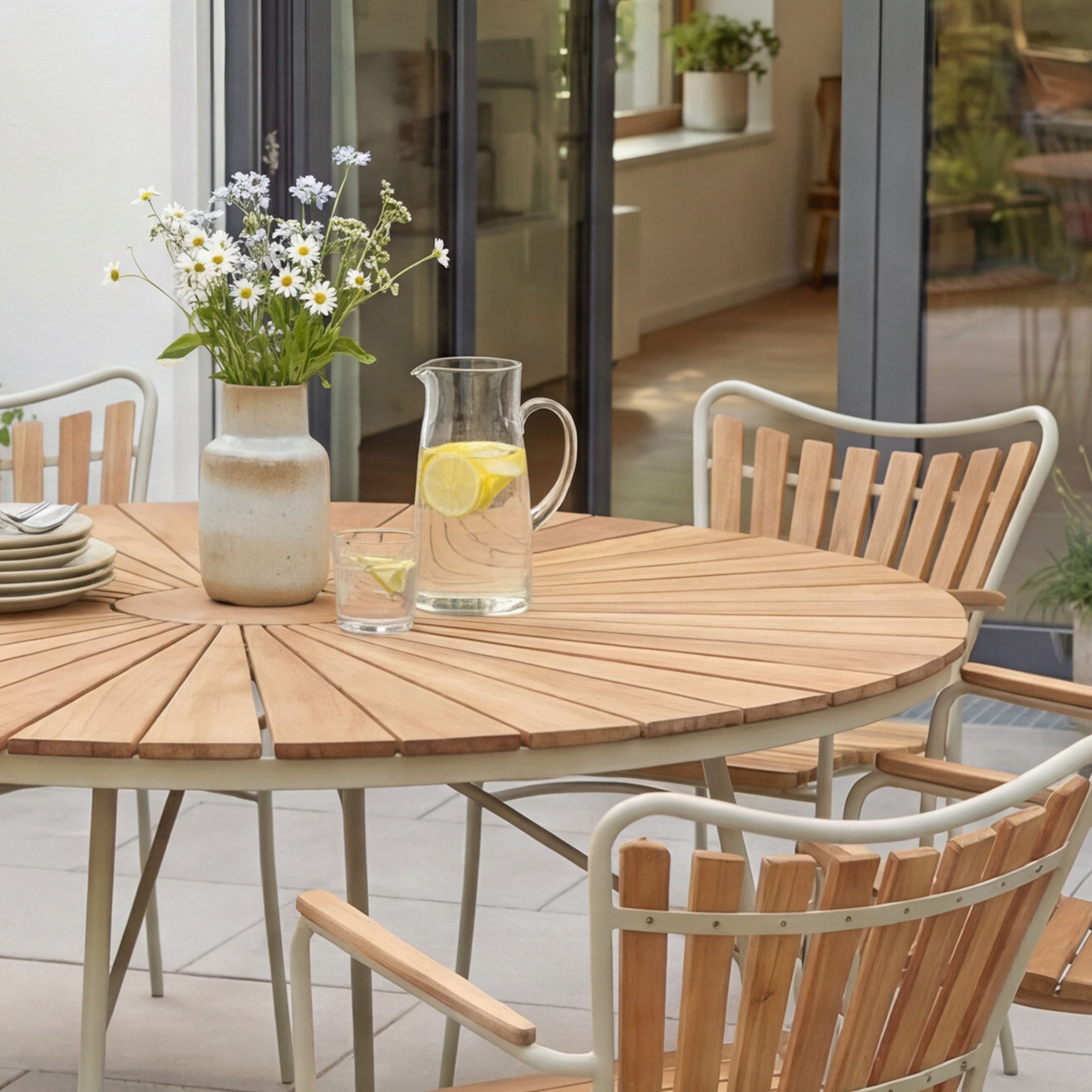 Ellen Ruokapöytä Sandy Grey/Teak Ø150