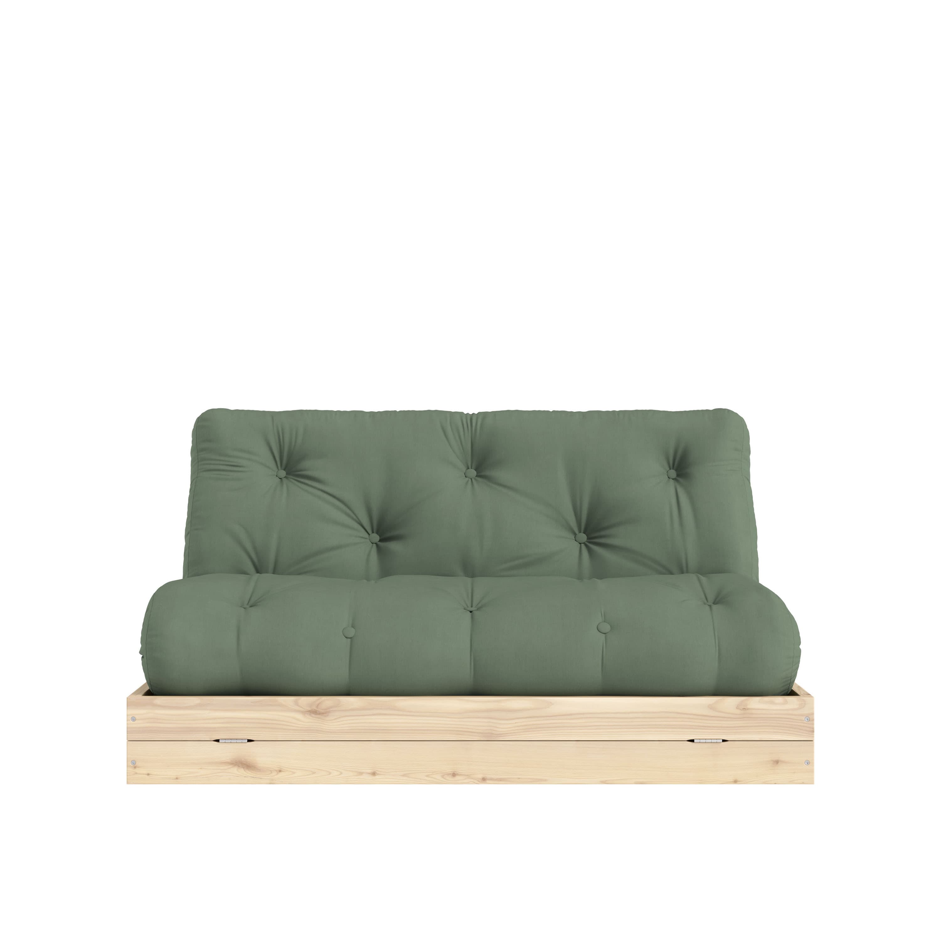 Flip Vuodesohva Raw patjalla Olive Green 140x200