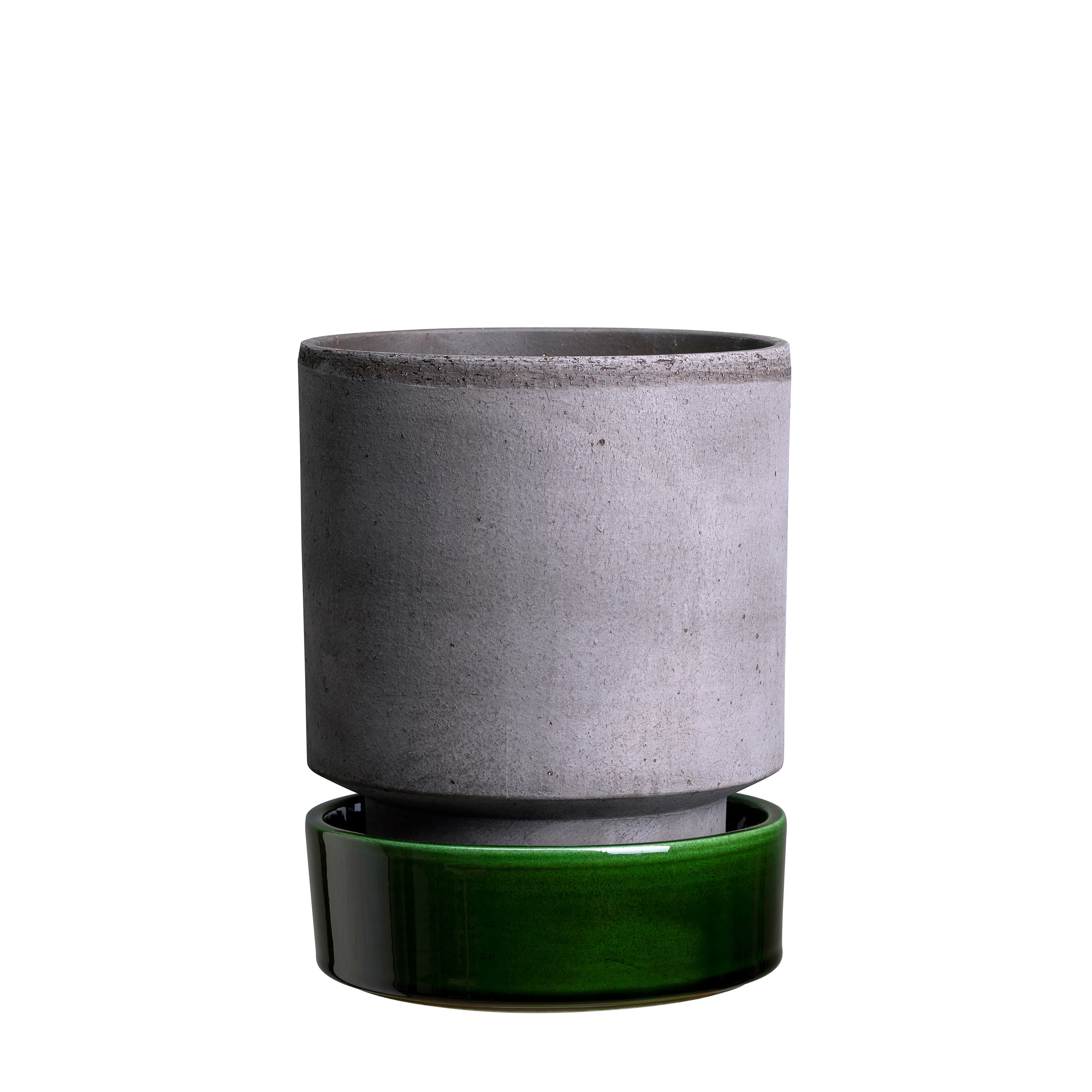 Hoff‑ruukku aluslautasella Raw Grey/Glazed Emerald Green Ø18